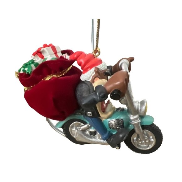 Taz Santa on a Motorcycle Christmas Ornament Vintage 1998 Warner Brothers - Picture 2 of 5